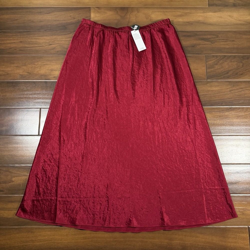 Eileen Fisher Women's Size XL Ruby Red Textured Satin Bias Maxi Skirt